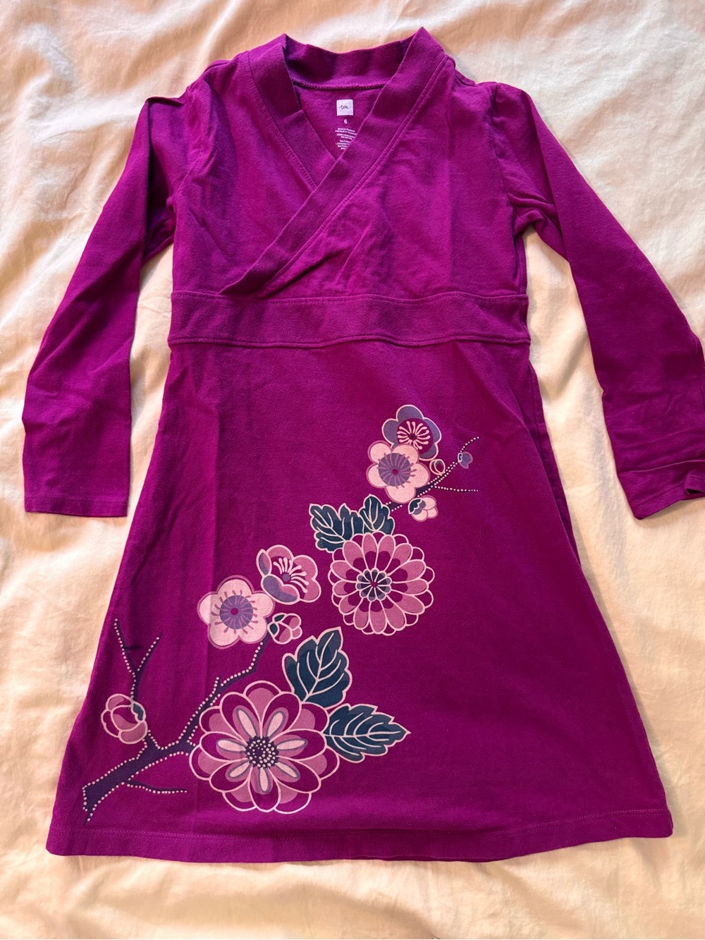 Magenta Cross-Top Floral Print Dress, Tea Collection Sz 6